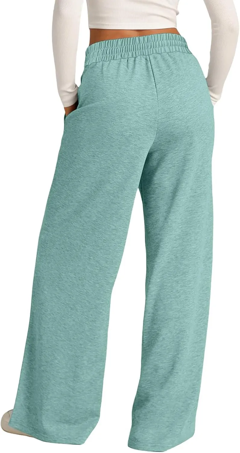 Oversized Wide Leg Sweatpants Women Elastic Drawstring Baggy Straight Leg Open Bottom Lounge Comfy Joggers Trousers