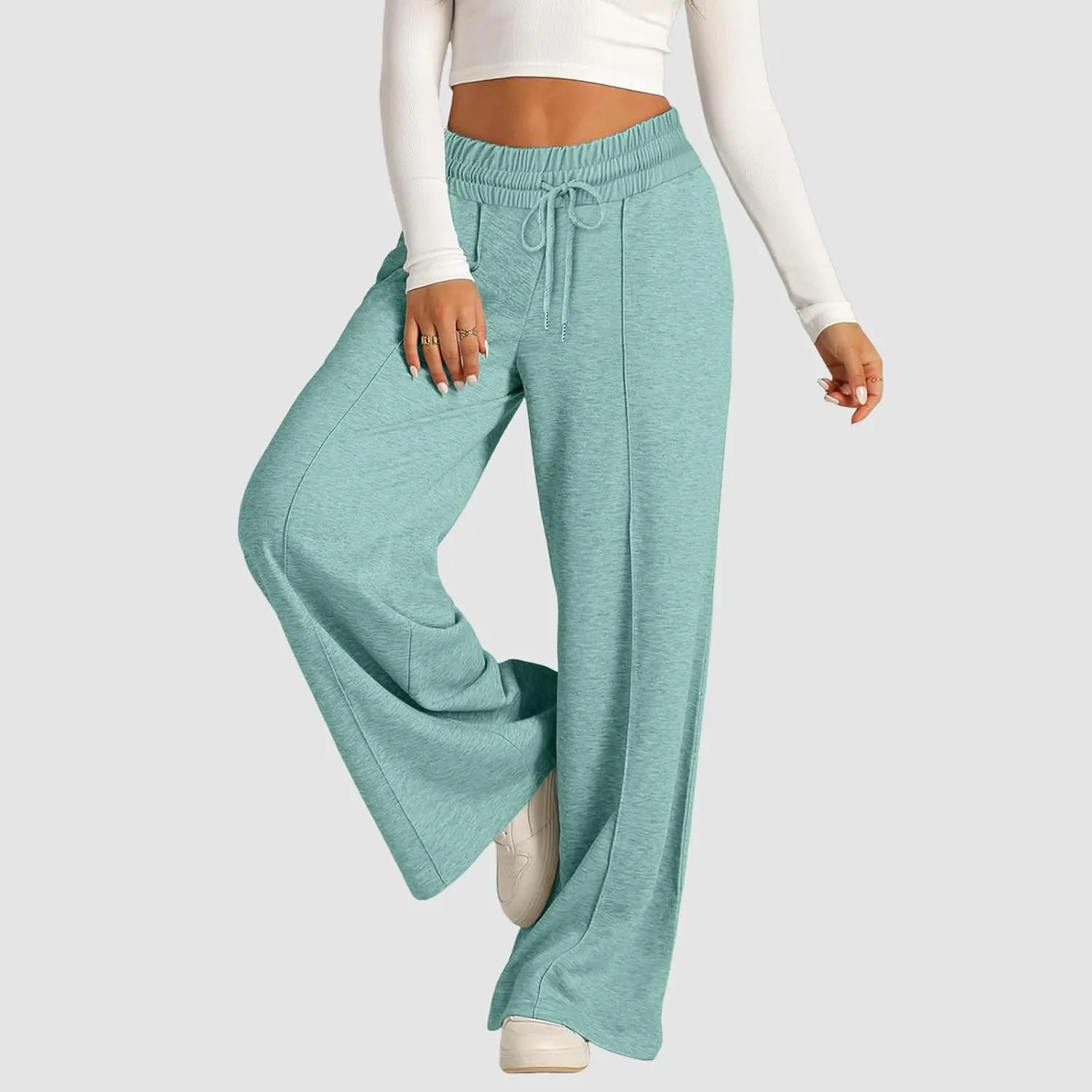 Oversized Wide Leg Sweatpants Women Elastic Drawstring Baggy Straight Leg Open Bottom Lounge Comfy Joggers Trousers