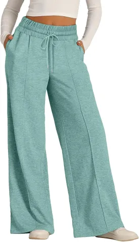 Oversized Wide Leg Sweatpants Women Elastic Drawstring Baggy Straight Leg Open Bottom Lounge Comfy Joggers Trousers