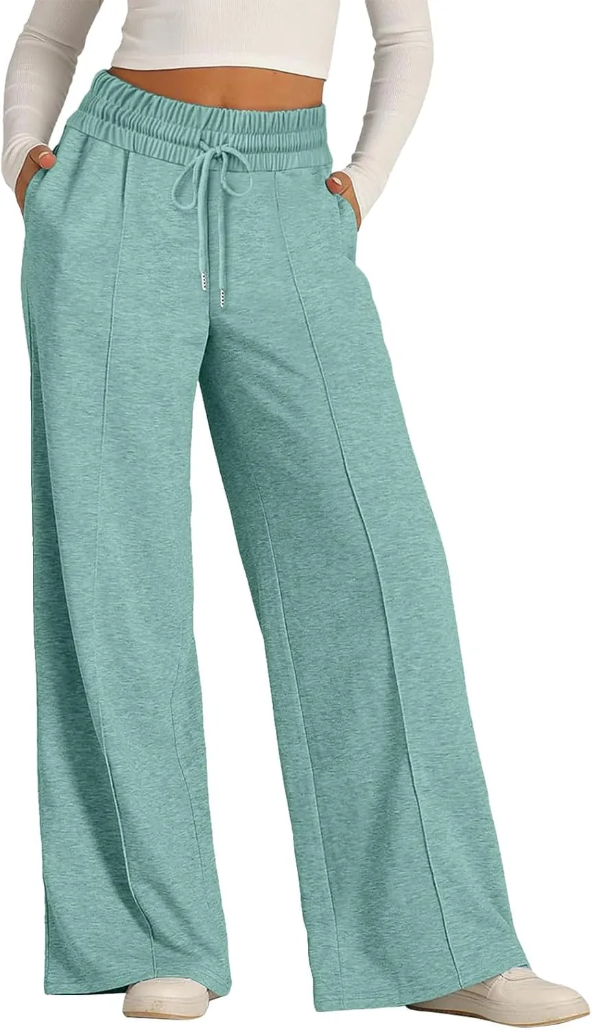 Oversized Wide Leg Sweatpants Women Elastic Drawstring Baggy Straight Leg Open Bottom Lounge Comfy Joggers Trousers