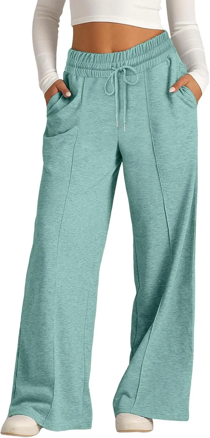 Oversized Wide Leg Sweatpants Women Elastic Drawstring Baggy Straight Leg Open Bottom Lounge Comfy Joggers Trousers