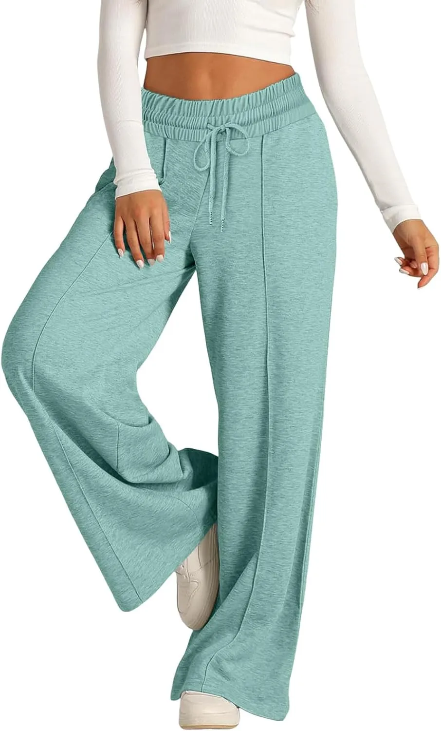Oversized Wide Leg Sweatpants Women Elastic Drawstring Baggy Straight Leg Open Bottom Lounge Comfy Joggers Trousers