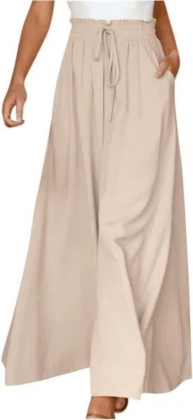 Palazzo Pants for Women Baggy Chiffon Skirt Pants Flowy Culottes Pants High Waisted Paper Bag Beach Pants with Pockets