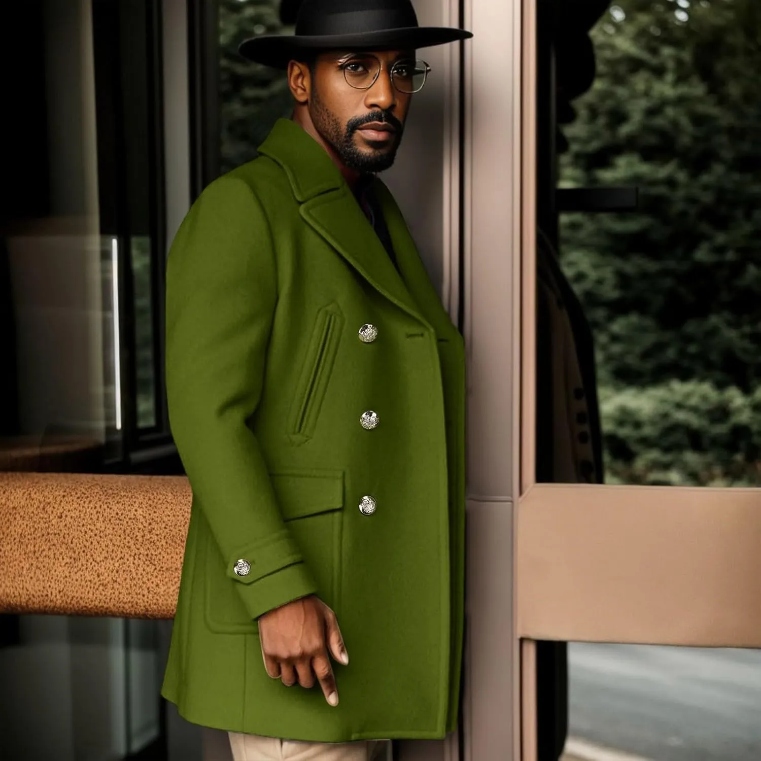 PeQAQ Men Woolen Trench Coat Slim Fit Notch Lapel Single Breasted Coats Winter Warm Business Blazer Long Suit Jacket Overcoat