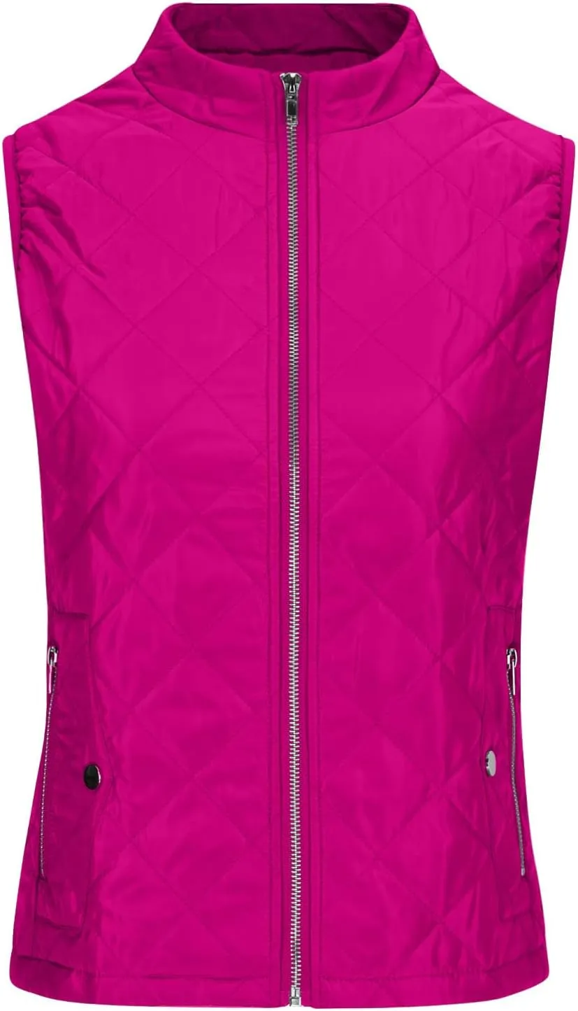 Puffer Vest Women Stand Collar Lightweight Gilet Quilted Zip Vest Sleeveless Winter Down Jackets Warm Vests Outerwear