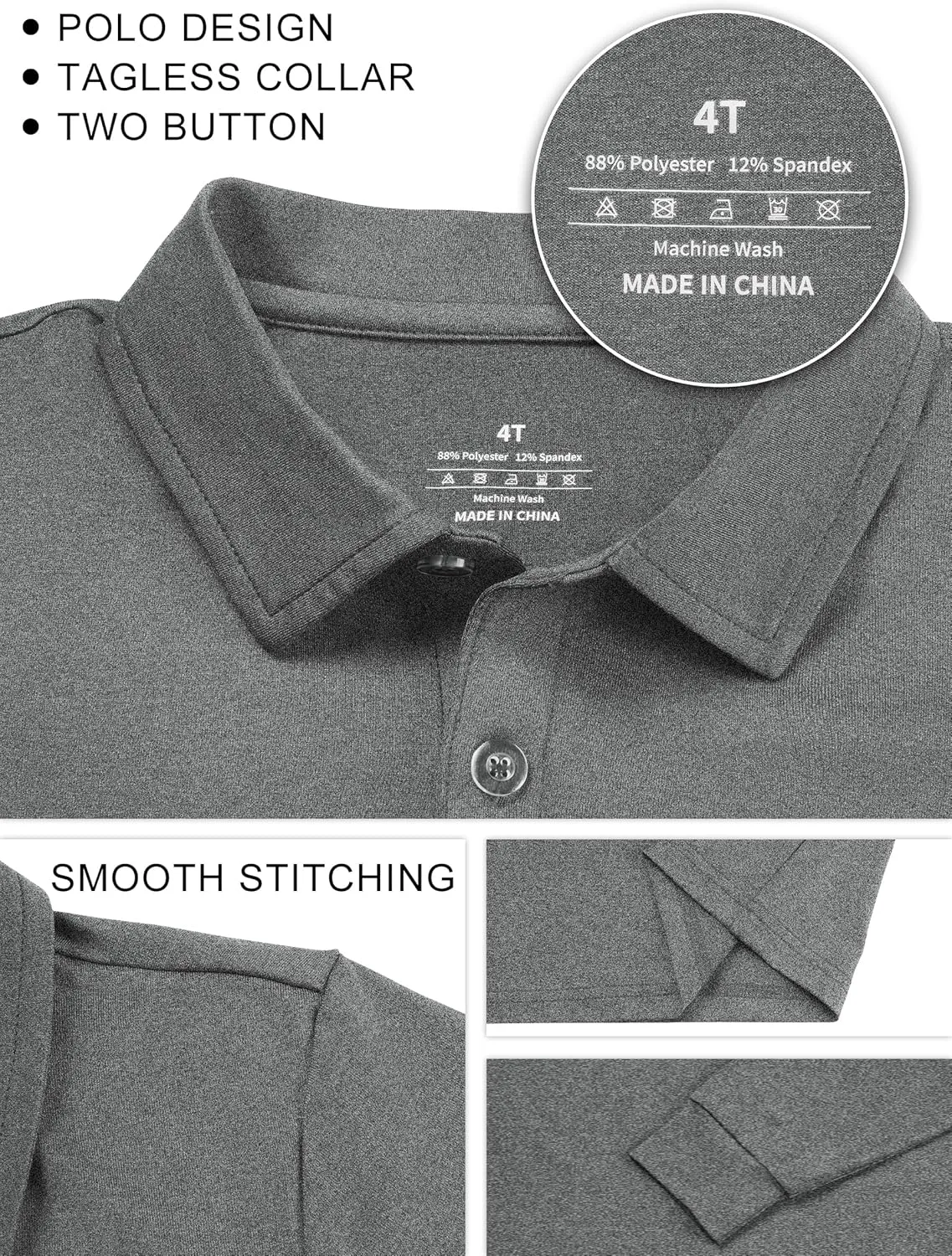QBK Toddler to Youth Boys' Performance Golf Polo Kids Athletic Moisture Wicking Long Sleeve Shirts School Uniform