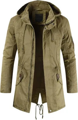 RTRDE Men's Trench Coat Long With Hood Notched Lapel Jacket Windbreaker Overcoat Pea Winter Coats For Men, M-4XL