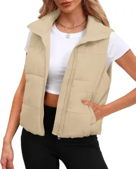 SAMPEEL Puffer Vest Women Cropped Stand Collar Lightweight Padded Outerwear Fall Winter Clothes Warm Zip Up with Pockets