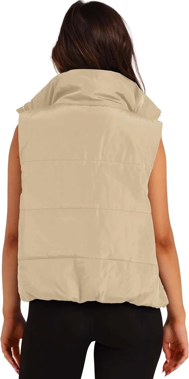 SAMPEEL Puffer Vest Women Cropped Stand Collar Lightweight Padded Outerwear Fall Winter Clothes Warm Zip Up with Pockets