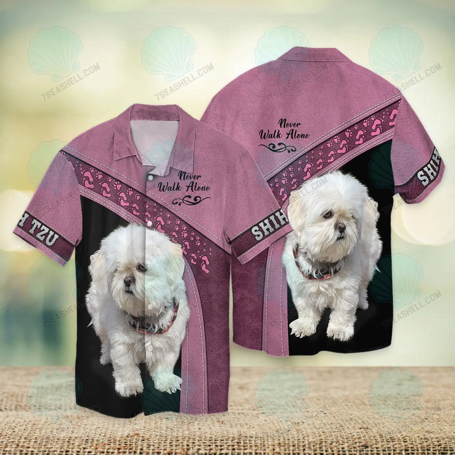 Shih Tzu Love White Pink Never Walk Alone 3D Full Print Shirts 1269, Christmas Dog Memorial Gifts for loss of Dog