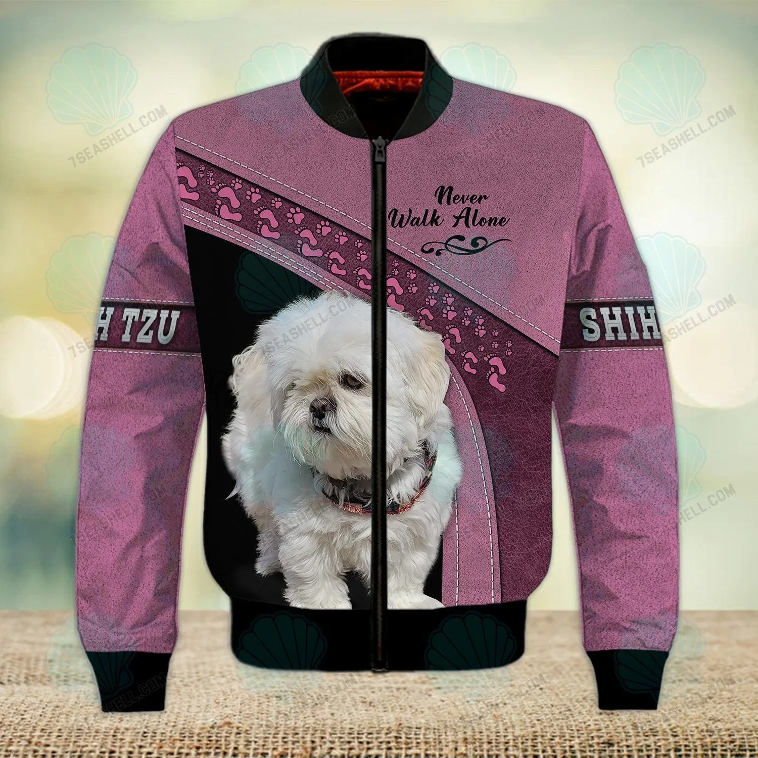 Shih Tzu Love White Pink Never Walk Alone 3D Full Print Shirts 1269, Christmas Dog Memorial Gifts for loss of Dog