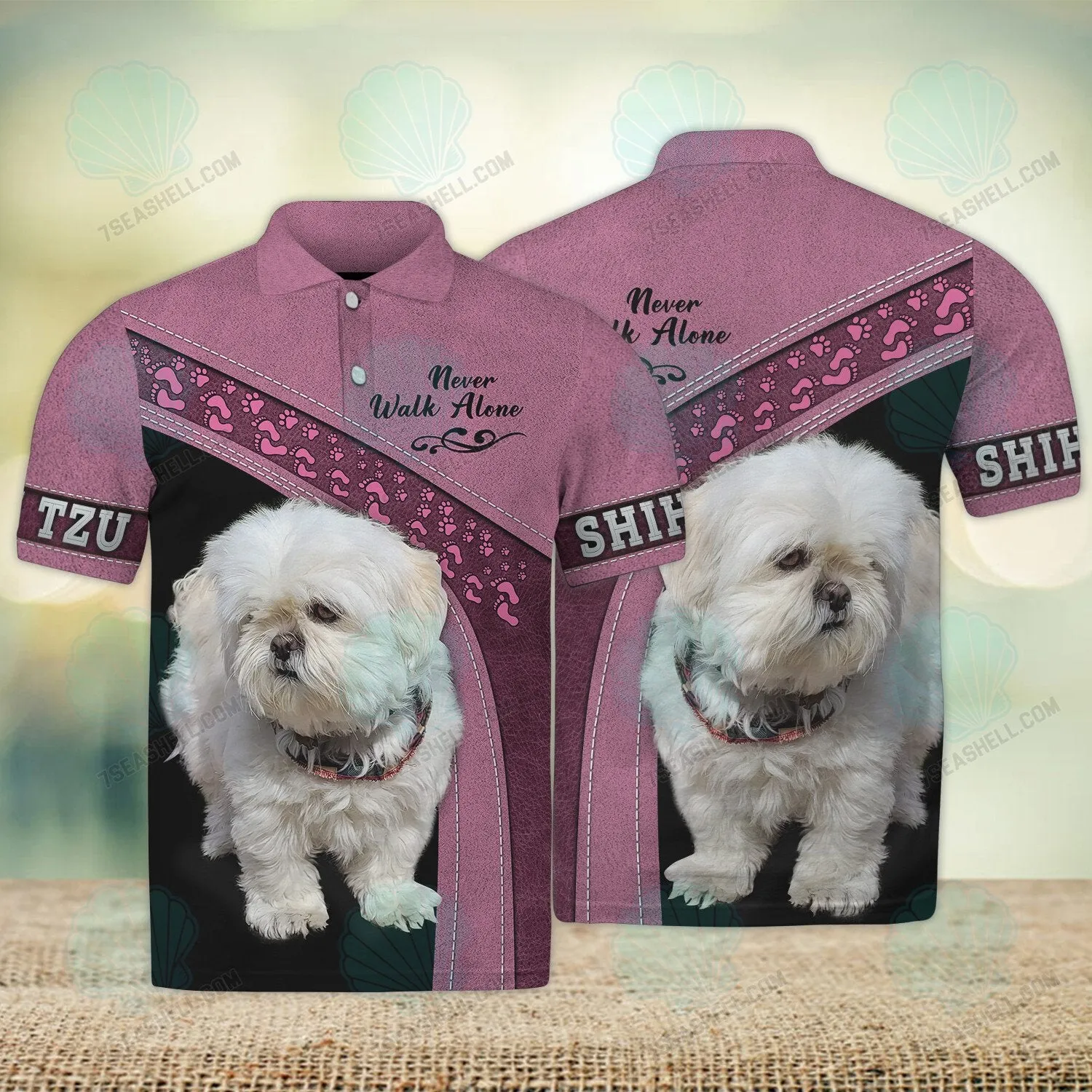 Shih Tzu Love White Pink Never Walk Alone 3D Full Print Shirts 1269, Christmas Dog Memorial Gifts for loss of Dog