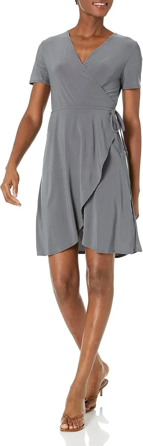 Star Vixen Women's Plus-Size Short-Sleeve Ballerina Wrap Dress