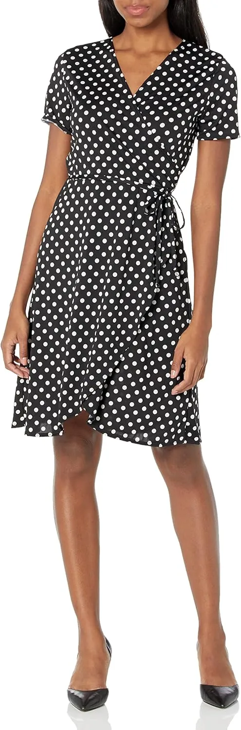 Star Vixen Women's Plus-Size Short-Sleeve Ballerina Wrap Dress