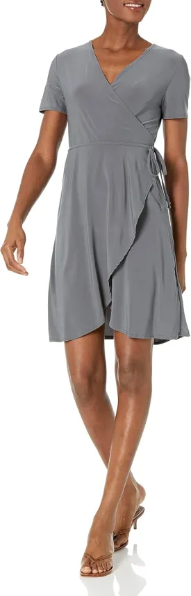 Star Vixen Women's Plus-Size Short-Sleeve Ballerina Wrap Dress