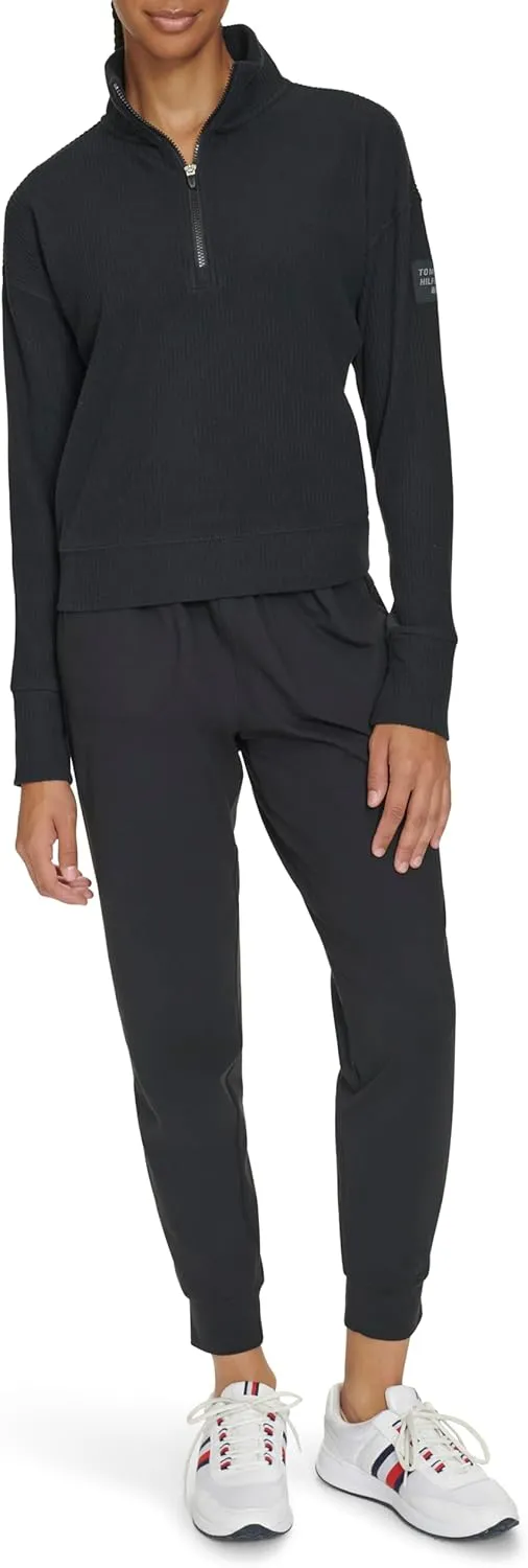 Tommy Hilfiger Women's Thumbhole Cuffs Stand Collar with Half Zip Detail Brushed Rib Mock Neck Pullover