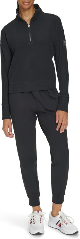 Tommy Hilfiger Women's Thumbhole Cuffs Stand Collar with Half Zip Detail Brushed Rib Mock Neck Pullover