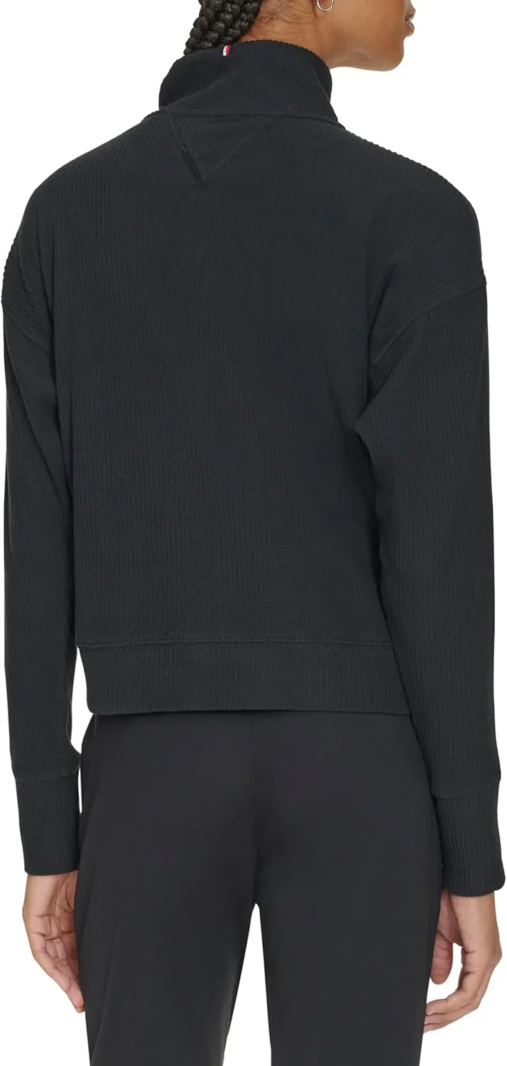 Tommy Hilfiger Women's Thumbhole Cuffs Stand Collar with Half Zip Detail Brushed Rib Mock Neck Pullover