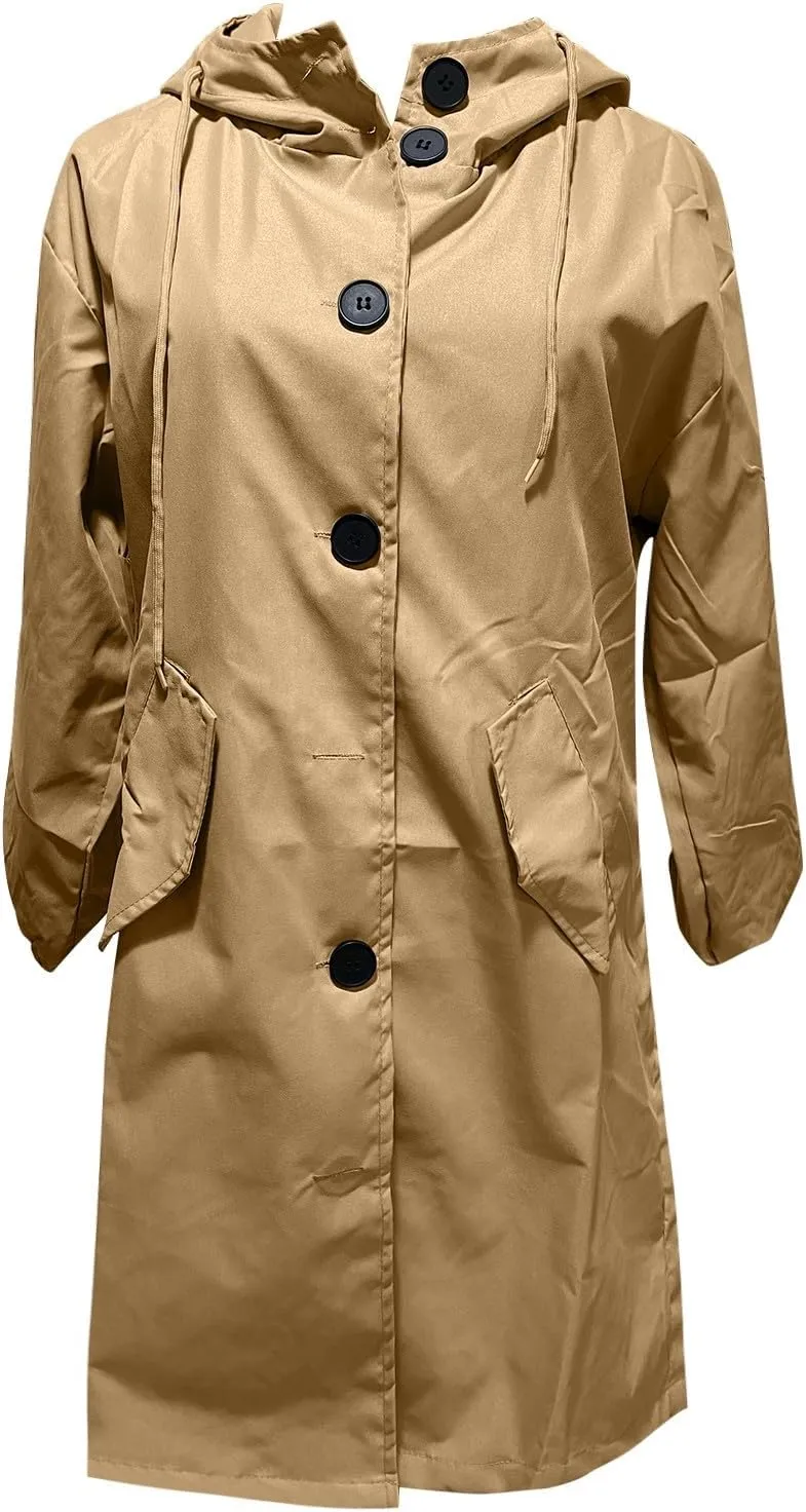 Trench Coat Women Hooded Coat Outwear Womens Elegant Windbreaker Wild Winter Women'S Coat with Belt Trench Coat for