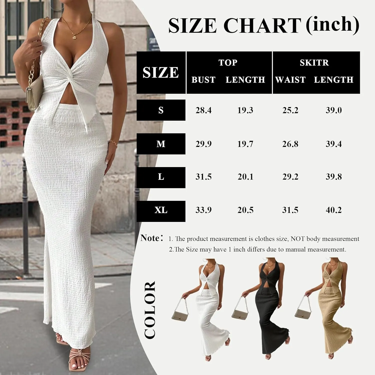 Two Piece Skirt Outfits for Women Twist Halter Crop Top and Maxi Skirt Sets 2 Piece Summer Vacation Set
