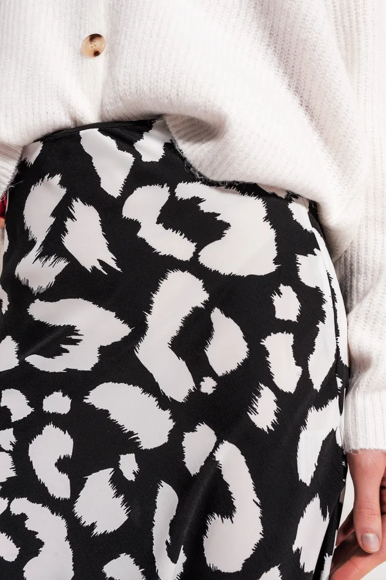 Vera Black and White Animal Print Midi Skirt