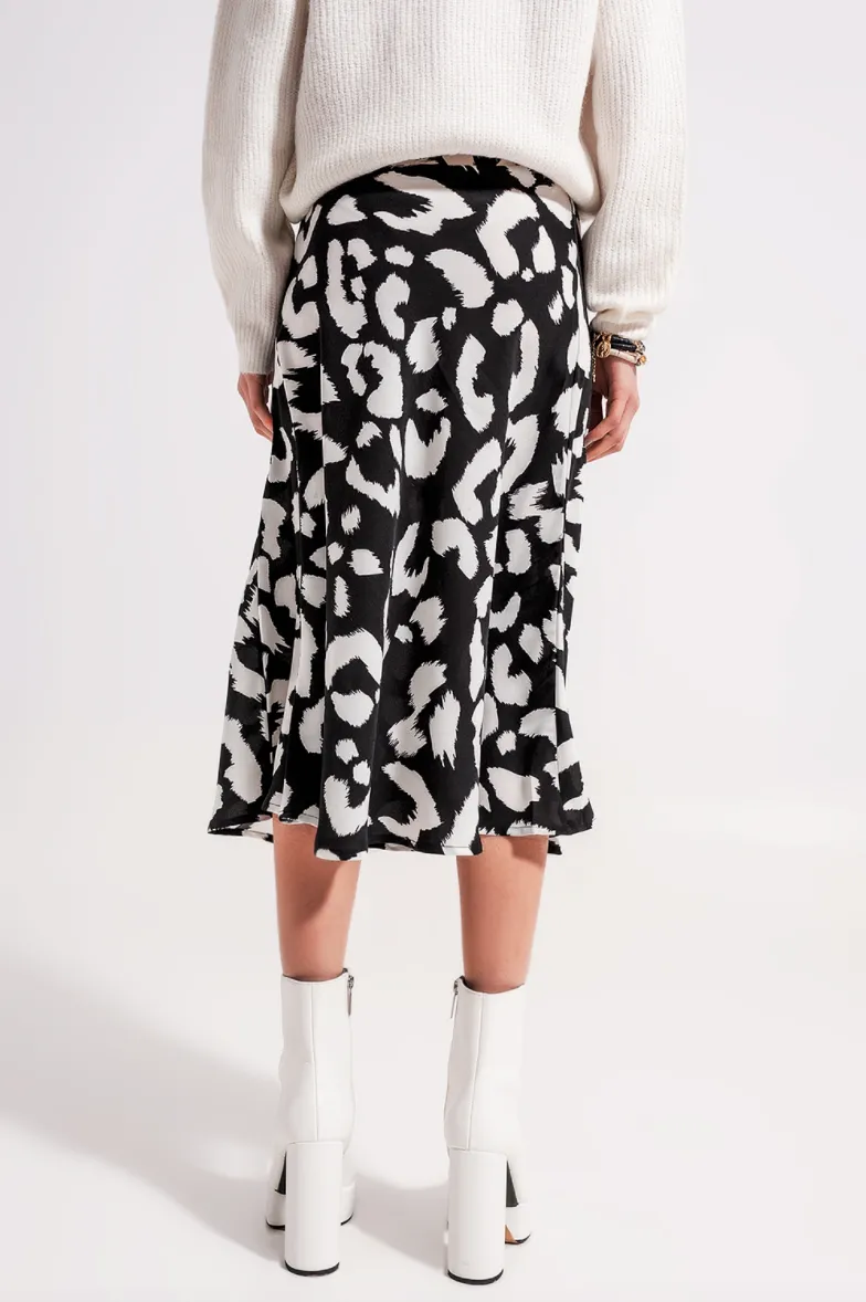 Vera Black and White Animal Print Midi Skirt