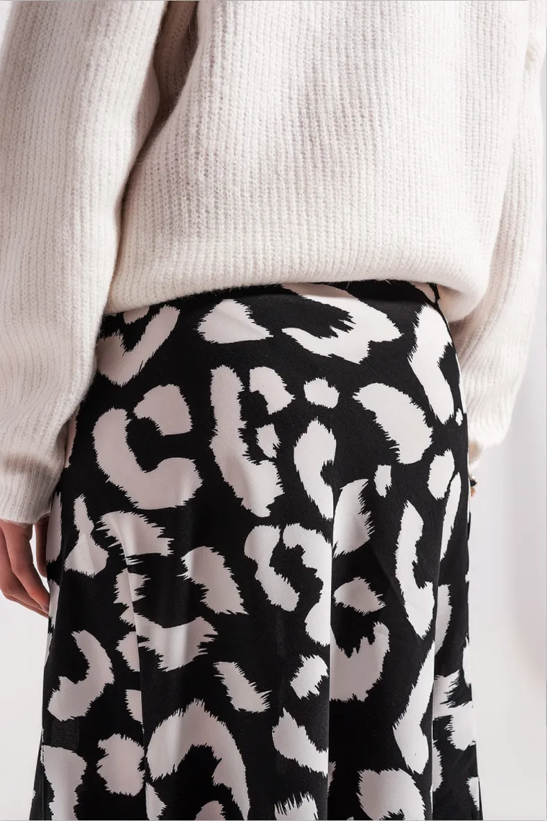 Vera Black and White Animal Print Midi Skirt