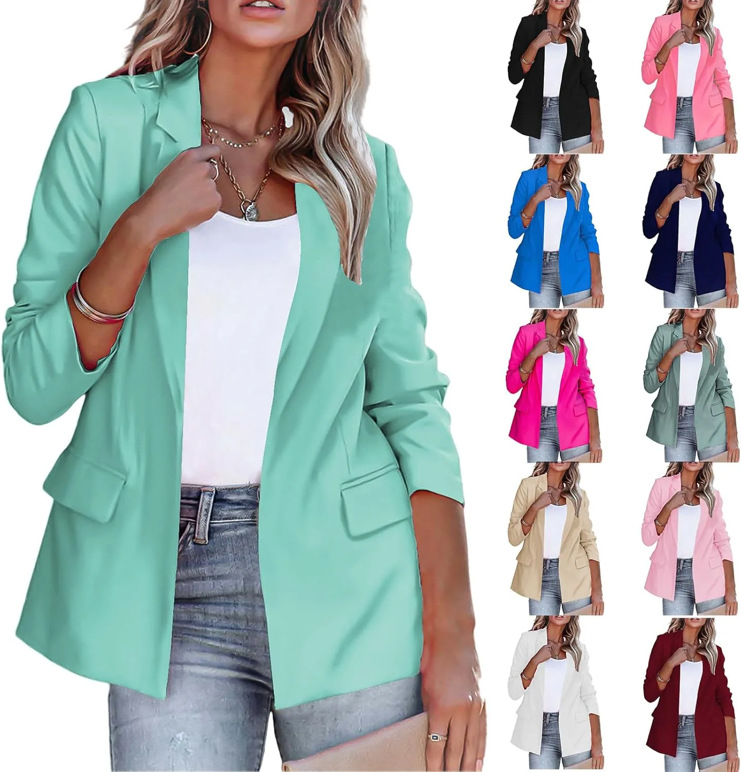 Women's Business Casual Blazers Slim Fit Jackets Open Front Work Office Blazer Long Sleeve Coat Summer Lightweight Suit