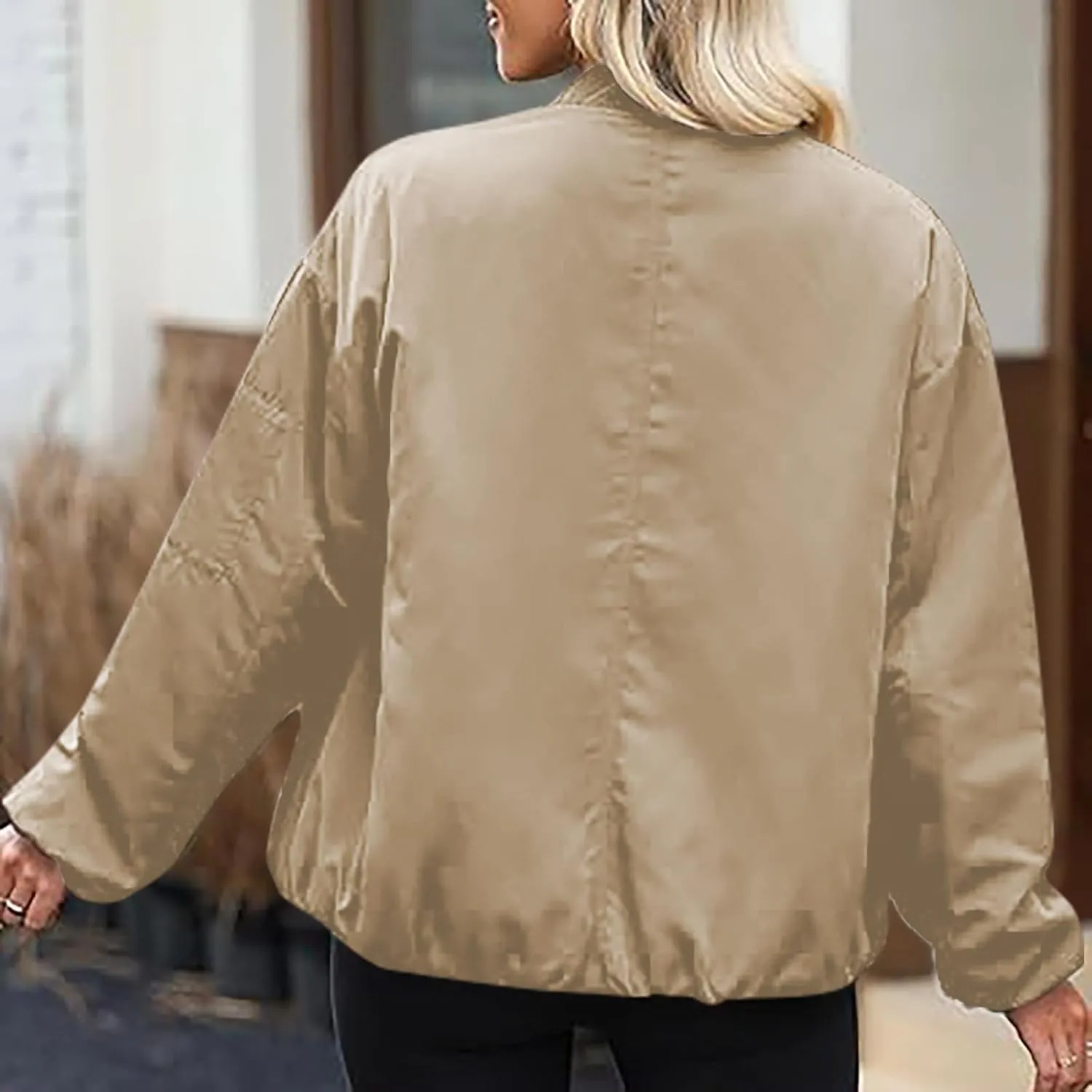 Women's Cropped Bomber Jackets Casual Zip Up Long Sleeve Outerwear Winter Warm Quilted Short Jacket Fully Lined Coats