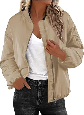 Women's Cropped Bomber Jackets Casual Zip Up Long Sleeve Outerwear Winter Warm Quilted Short Jacket Fully Lined Coats