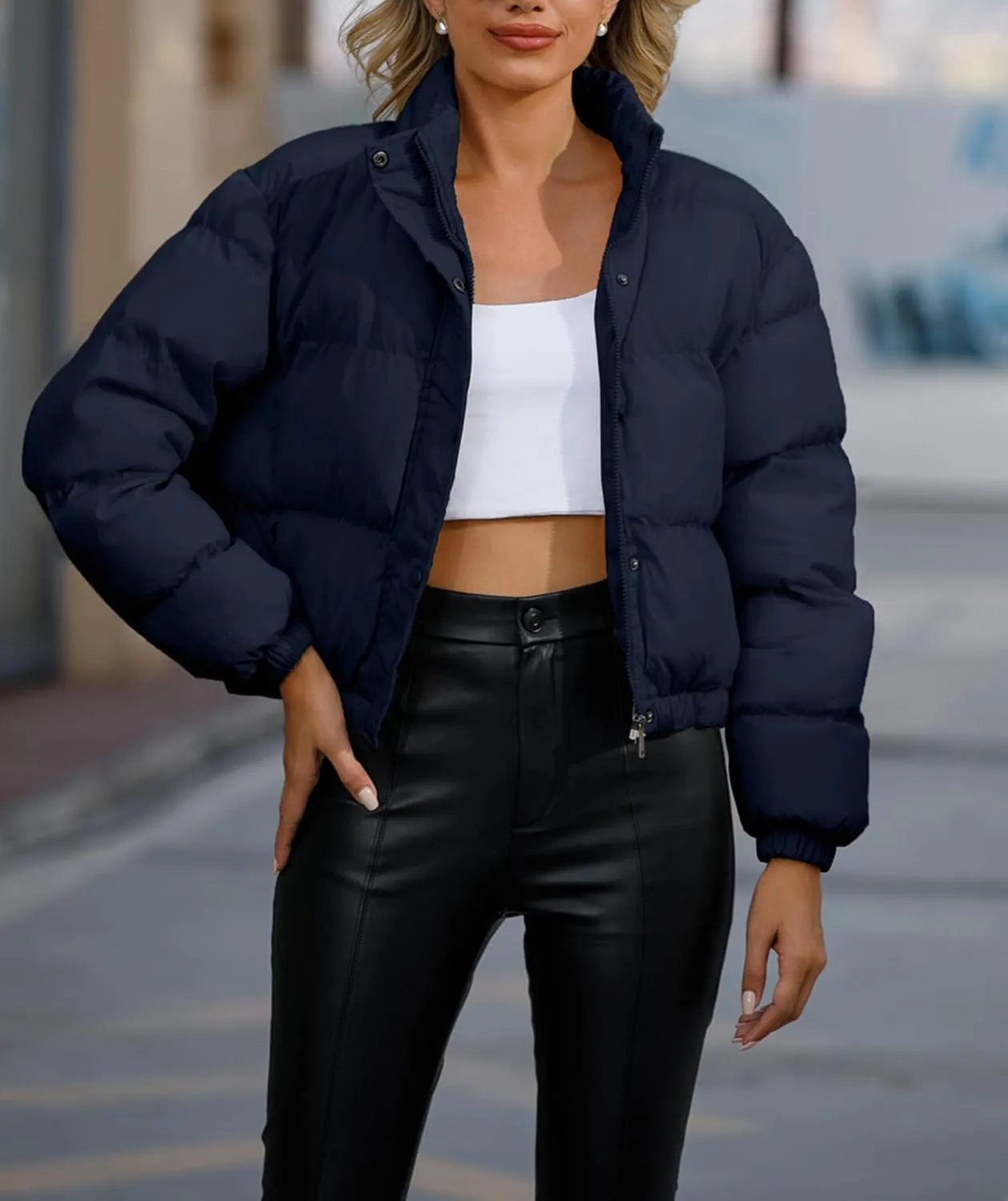 Women's Cropped Quilted Winter Puffer Jacket Outerwear Coats Quilted Jackets