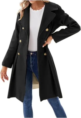Women's Fall/Winter Lapel Double Breasted A Line Coat with Pockets Coat Skater Trench Coat