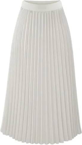 Womens High Elastic Waist Pleated Chiffon Skirt Midi Swing A-line Skirt Dressy Plain Solid Color Elegant Long Skirts