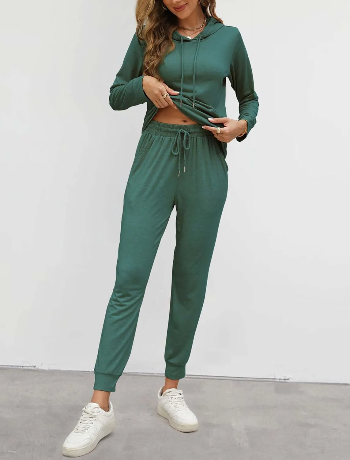 Womens Two Piece Tracksuit Outfits Hoodies Jogger Sweatsuit Lounge Sets with Pockets