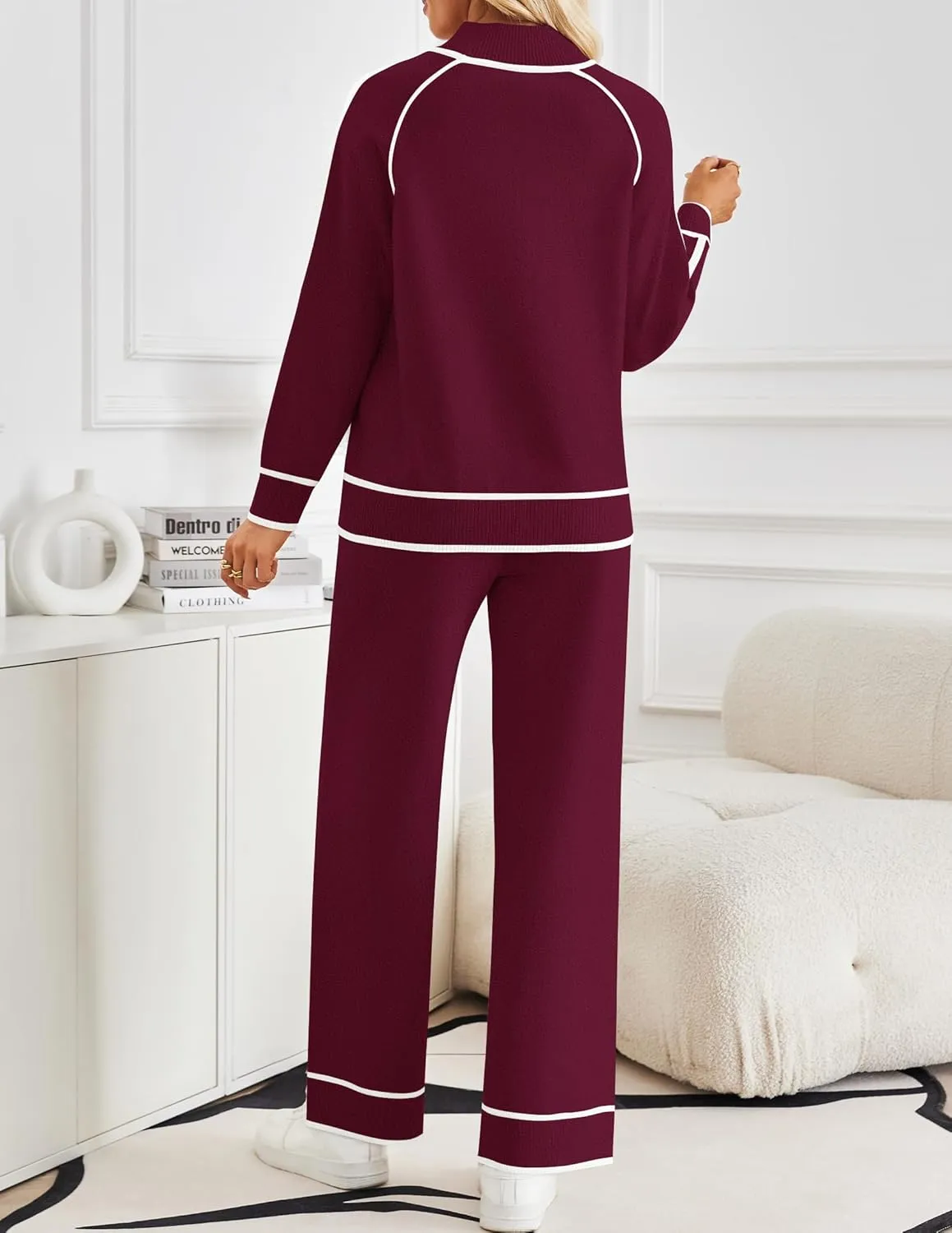 ZESICA Women's Two Piece Outfits Sweater Sets Long Sleeve Turtleneck Pullover Tops Wide Leg Pants Lounge Sets